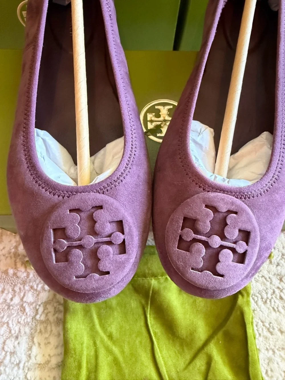 Tory Burch Plum Suede Logo Ballet Flats